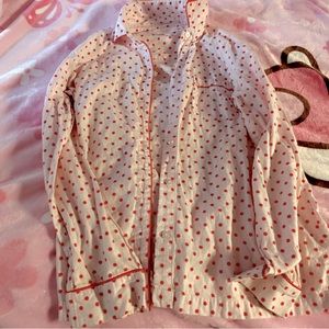 victoria secret pj polka dot pink button up<3 size small